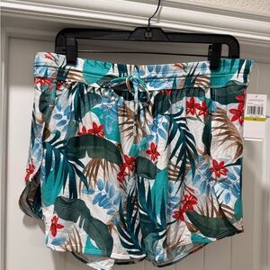 Jantzen Women's Leafy Floral Swim Shorts - Red, Blue, Green